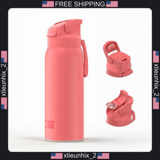 Insulated 32 oz Water Bottle with 2-in-1 Spout and Straw Lid, Leakproof,