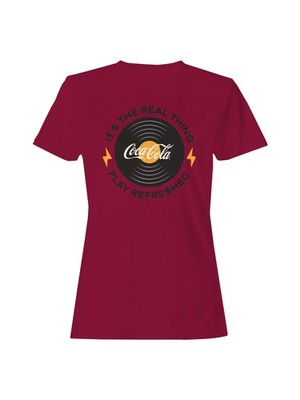 Officially Licensed Coca Cola Vinyl Style Logo Design Women's T-shirt