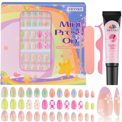 78 Pieces Press on Nails for Kids,  3 Pack Kid Fake Nail Kit Old Colorful 