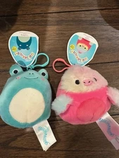 2 Pk: Squishmallow 3.5" Clip Keychain Stuffed Plush Animals Backpack or Purse