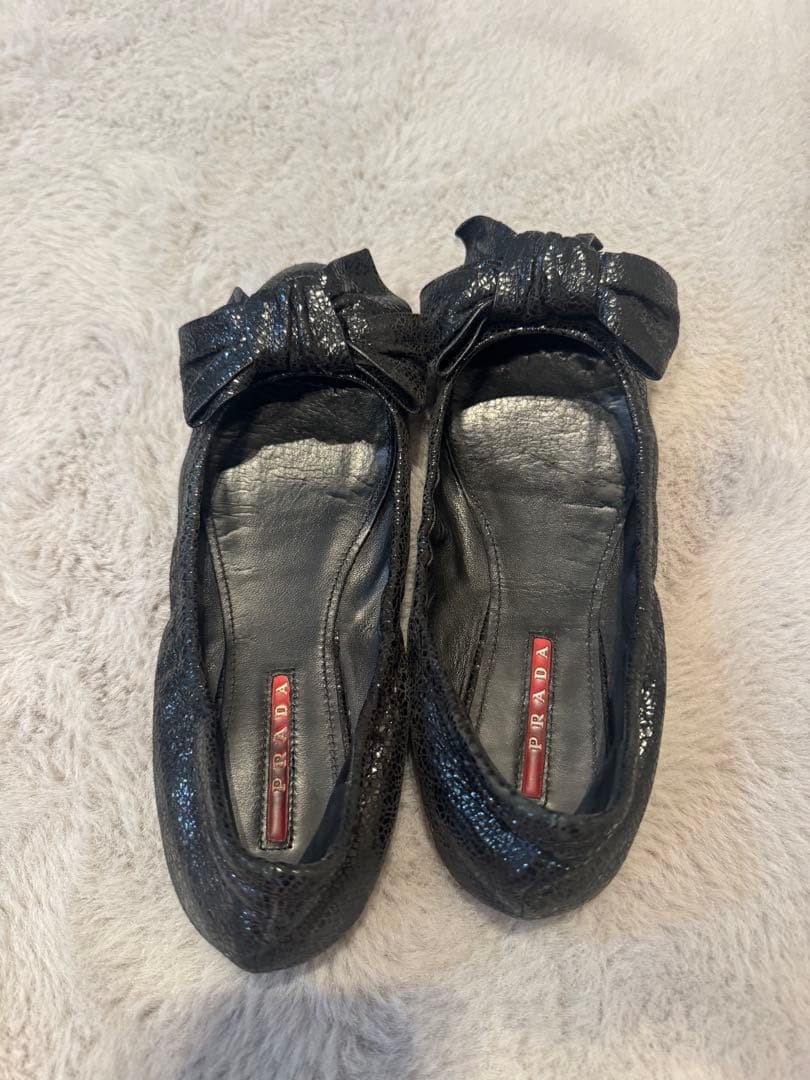 PRADA Women's Pumps Ballet Flats Size:35/JP:22.5 Leather Black 135145K Authentic thumbnail 3