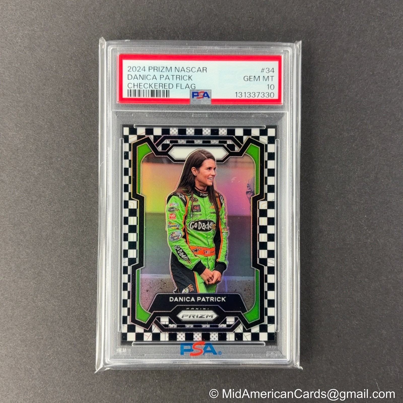 2024 Panini Prizm  Nascar #34 Danica Patrick Checkered Flag Prizm /75 PSA 10