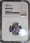 NGC MS-62 BN 1907 Indian Head Cent, Gorgeous, Vibrantly Toned specimen!