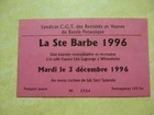 Old card card meal Sainte Barbe 1996 M.D.P.A Mines de Potasse d'Alsace