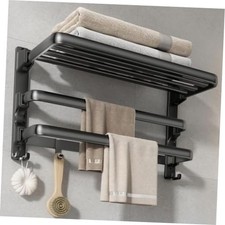 24-Inch Towel Rack,Bathroom Towel Shelf with 2 With 2 towel bar Matte Black