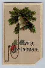 Silver Bell Chain & Pine Branch A Merry Christmas Postcard Embossed EAS German 