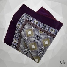 Amazing Purple Green Geometric Pocket Square Silk 10.5"- 10" EX COND