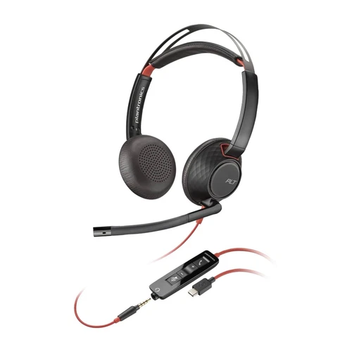 Poly Plantronics Blackwire 5220 Stereo USB-C Headset +3.5mm Plug +USB-C/A Adapte