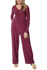 Attitudes by Renee Women's La Roma Jersey V-Neck Jumpsuit Zinfandel