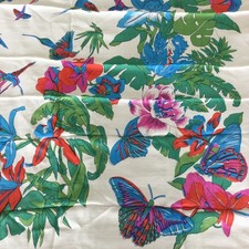 New VTG Silk Scarf Vibrant Tropical Multiple Floral Hummingbirds Butterflies 30"