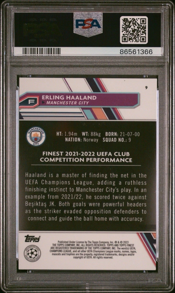 2022-23 Topps Finest UCC Erling Haaland /299 Purple PSA 10 - Image 2 of 2