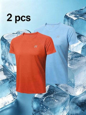 2pcs men's UV block UPF 50+ short sleeve T-shirt swim shirt breathable surfing
