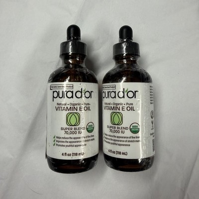Lot Of 2 PURA D'OR Natural Organic Pure Vitamin E Oil Super Blend 70,000 IU