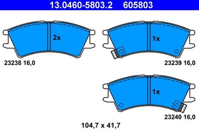Front Axle ATE 13.0460-5803.2 Brake Pad Set, Disc Brake for Hyundai