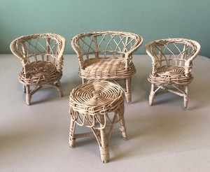 Wicker Rattan Miniature Doll House Outdoor Patio Furniture Set 4 Pc Read New Ebay