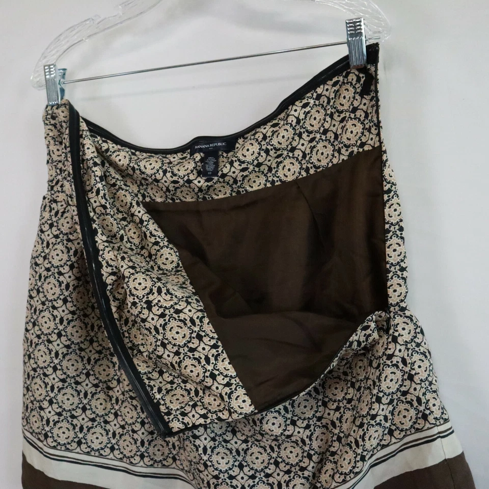 Banana Republic Top 女式 10 衬衫丝绸混纺棕色图案无肩带 — 第 4/4 张图片