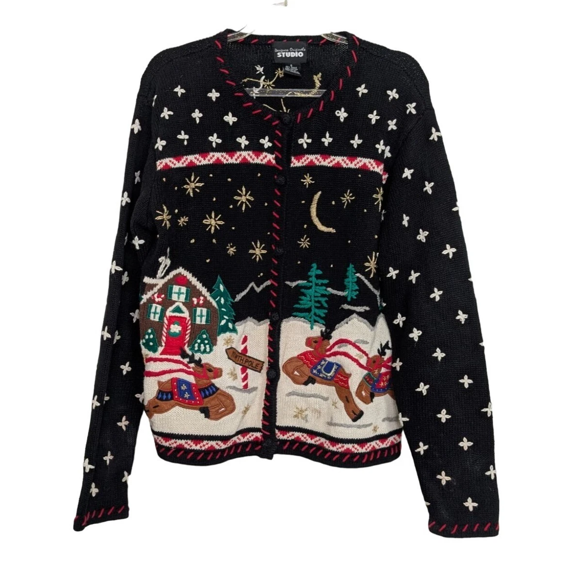 Cardigan Designers Originals 'Fa La La' - Sweater De Noël Moche à Fermeture éclair - Taille M - État Impeccable