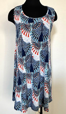 SJS A Line Dress Women Large Textured Abstract Star Burst Pattern Red White Blue