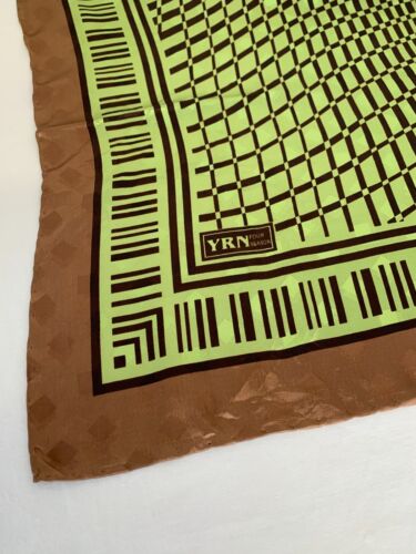 Foulard carré 90cm Vintage Yaren Vert et Marron brillant Cadeau Femme FO589 - Bild 7 von 12