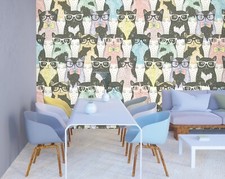 Carta da parati 3D disegnata a mano gatto R3007 murale autoadesiva rimovibile Kay