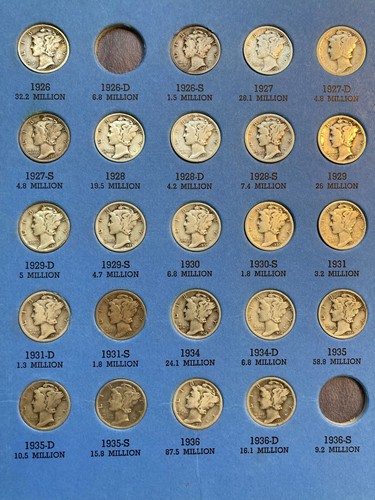 Mercury Head Dimes, Whitman Collection 1916-1945, nearly complete, 66 out of 77 - Picture 2 of 4