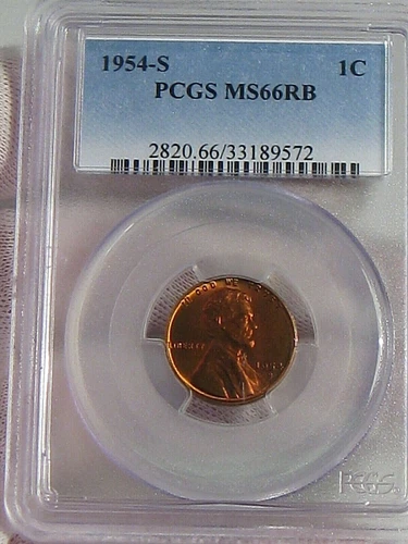 BU RED/BROWN GEM 1954-S Lincoln Wheat Penny PCGS MS66 RB.  #29