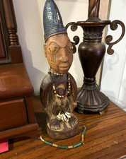 YORUBA Tribe IBEJI Twin Male Figure Nigeria. BEADED Jewelry, COWRIE SHELLS 60's