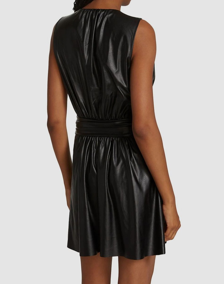 $425 Ramy Brook Women's Black Sleeveless Lily Faux Leather Wrap Dress Size  00 | eBay