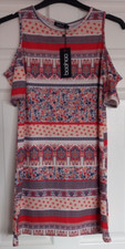 BOOHOO Dress UK 8 Multicoloured Cold Shoulder Sleeve Above Knee Length New WT