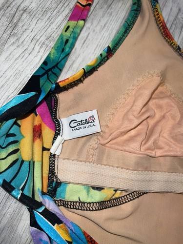 Vintage CATALINA Swimsuit Bathing Suit 1970-80s sz 10 Swimwear Black Floral - Picture 3 of 7