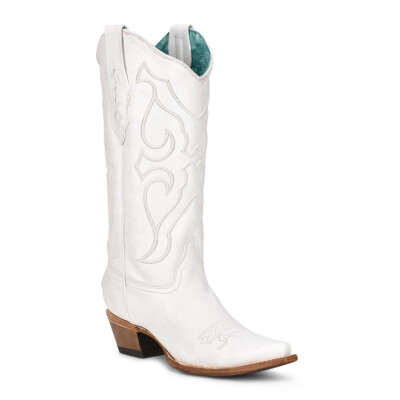 Corral Ladies Western Embroidery Snip Toe White Pull On Boots Z5046