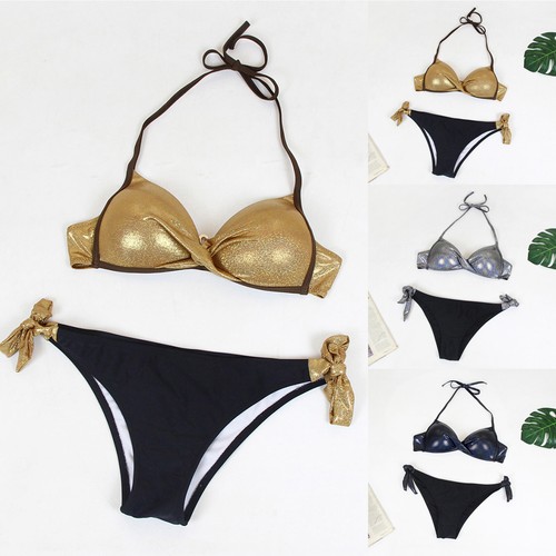 Women's Bikini Set Brazilian Swimsuit Sequined Patchwork Push Up Beach Swimwear - Picture 3 of 31