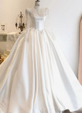 Princess Long Sleeves Wedding Dresses Satin Square Neck Lace Tulle Bridal Gowns