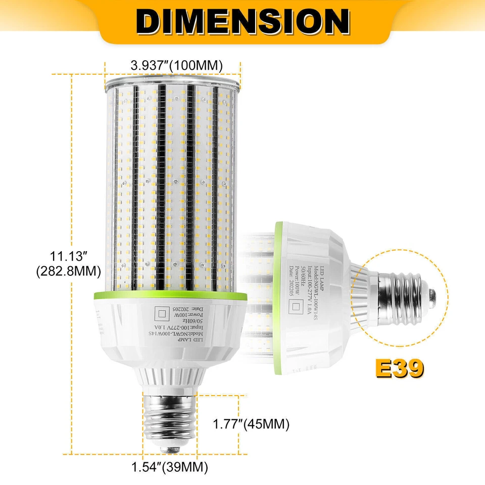 5000K Luz de Día, Base E39 Mogul, 100W LED Maíz Bombilla Almacén Alta Bahía Lámpara Foto 2 de 4