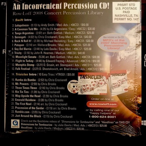 AN INCONVENIENT PERCUSSION CD Row-Loff The Fighting Tadpoles 2008 Concert New - Picture 3 of 3