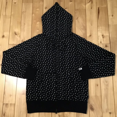 BAPE A Bathing Ape Full Zip Black Hoodie White Star Cotton size S Made in Japan