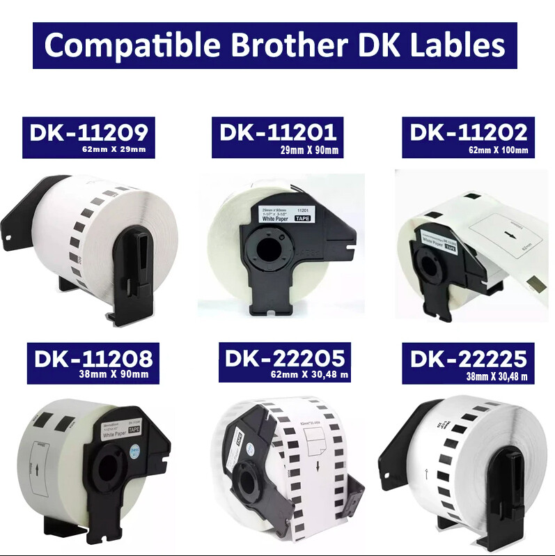 Etiquetas para Brother P-Touch QL 1050 1060 500 550 570 650 700 710 720 N BW A NW