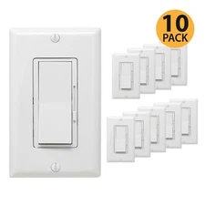 [10-Pack] McFadden Dimmer Light Switch- Single Pole or 3-Way for LED /Incand/CFL