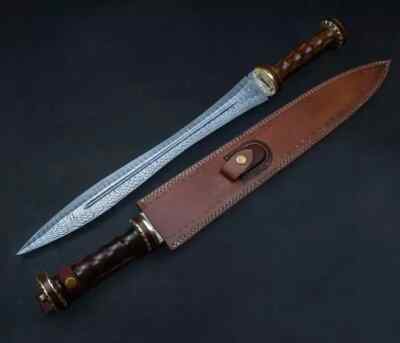 27'' Damascus Steel Gladius Roman Gladiator Sword | Rose Wood Handle |With Sheath