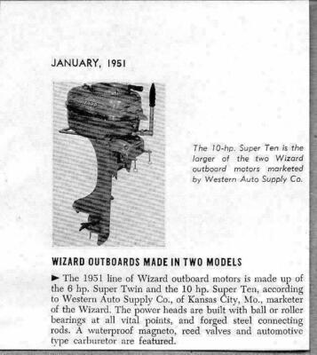 1951 Magazine Photo Wizard 10 HP Super Ten Outboard Motors Western Auto