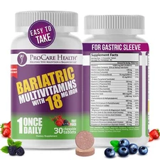 ProCare Health Bariatric chewable Multivitamin with Iron 18mg 30 Tablets - Fr...