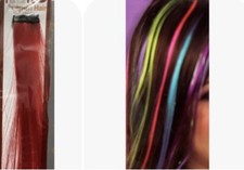 RED Synthetic Faux Hair 18  Long X 1  Wide Extension-1 Pc-New-Clip in