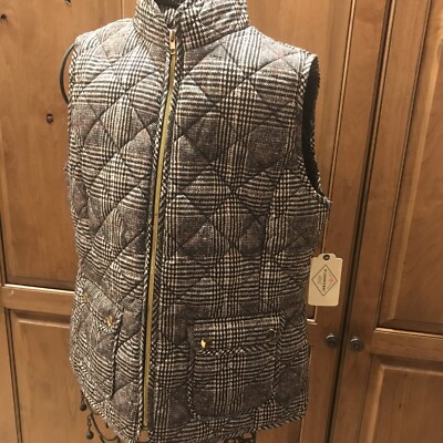 St Johns Bay Women's Vest Size S Brown Quilted Plaid Full Zip with