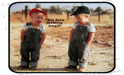 YOU BEEN FARMING LONG twin boys jeans overalls classic wall hanging metal print