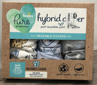 Pampers Hybrid Cover Unisex Diapers Jungle, I Heart You, Milk & Cookies 8-35 lbs