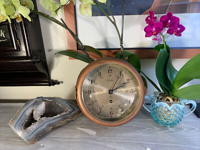 Vintage Brass SALEM SHIPS BELL Manual Wind 8Day 7Jewels Clock