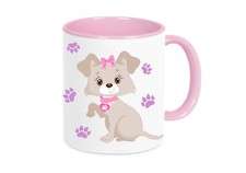 Ceramic Mug for Kids with Wish Name Cute Dog for Girls in Pink