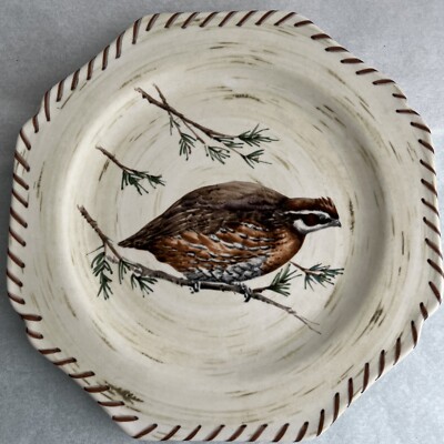 Lenox Riverwood Bobwhite Quail Accent Plates (2) 9 3/8''  Birch Wood Bird