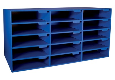   70% Recycled Mailbox Storage Unit, 15 Slots, Blue