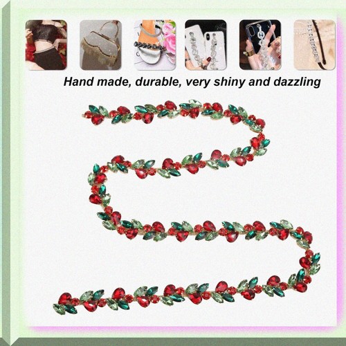 SparkleLeaf Rhinestone Chain: 1 Yard of Shiny Red-Green Flower & Leaf Crystal Tr - Picture 5 of 7